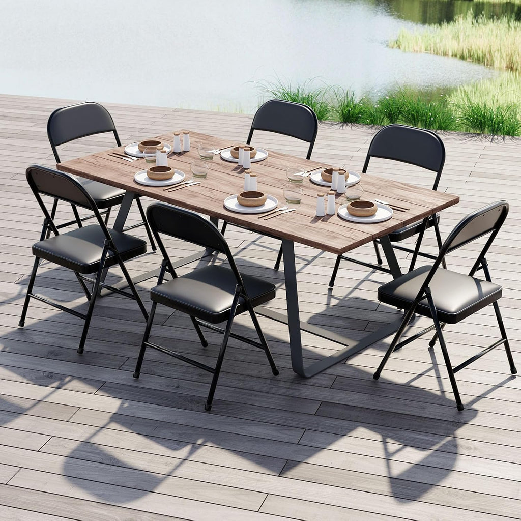 Nazhura 4 Pack Folding Chairs with Padded Vinyl Cushion Chairs with Comfortable Cushion and Durable Steel Frame for Home and Office, for Indoor and Outdoor Events (Black, Vinyl)