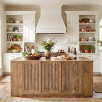 Tribesigns 71" Kitchen Island with Storage and Seating, Wooden Stationary Kitchen Bar, Large Island Table with Slatted Doors Cabinet & 6 Open Shelves, Farmhouse Style for Apartment & Home