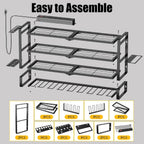 MOOMSINE Large Power Tool Organizer Wall Mount with Charging Station for Garage, 400lbs Metal Storage Rack with 8 Cordless Drill Holder, 4 Tier Heavy Duty Battery Tool Shelf with 5 Outlet Power Strip
