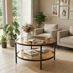 DIYART 29.5" Round Glass Coffee Table, 2-Tier Modern Amber Glass & Metal End Table for Living Room, Mid Century Accent Table with Lower Shelf, 29.5" D x 16.5" H