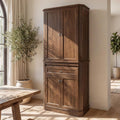 72.2" Tall Kitchen Pantry Cabinet with Doors, Farmhouse Storage Cabinet with Charging Station & LED Light, Drawer, Adjustable Shelves and Pull-Out Shelves, Walnut Wood Pantry Cupboard for Dining Room
