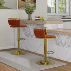 Velvet Swivel Bar Stools, Adjustable Counter Height Bar Chairs with Low Back & Footrest, Modern Gold Bar Stools for Kitchen Island, Bar Pub