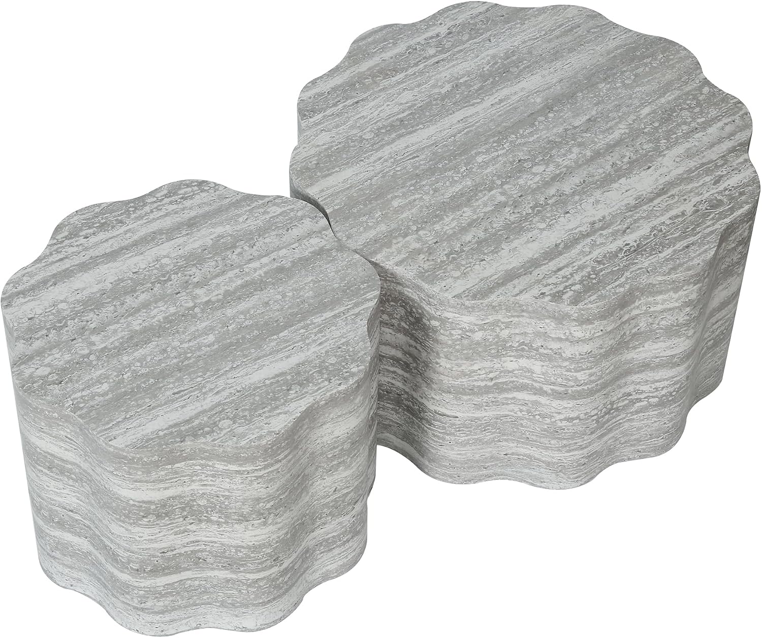23.6''+26.7'' Set of 2 Faux Mars Pattern Round Coffee Tables, Modern Mini Side Tables Accent End Table for Apartment, Office, Living Room, (Beige Grey)