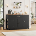 HOSTACK Kitchen Island Cart with Storage, 47'' Kitchen Storage Island on Wheels with 2 Drawers, Rolling Island Table with Adjustable Shelves, Mobile Buffet Sideboard Cabinet for Dining Room, Black