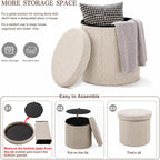 Abalter Round Storage Ottoman with Lid, Foldable Linen Storage Ottoman Bench with Large Storage Space, Collapsible Storage Stool Foot Rest Seat for Living Room Bedroom Entryway Closet(Beige)