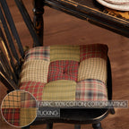 VHC Brands Tea Cabin Chair Pad Patchwork Log Cabin Country Rustic Lodge Design, Moss Green and Deep Red, Set of 4