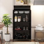 KEIKI 47.6" Tall Kitchen Pantry, Modern 4-Tier Sideboard Buffet Cabinet with Figured Glass Doors & Flip Top & Open Shelves, Industrial Metal Organizer for Living Room & Kitchen