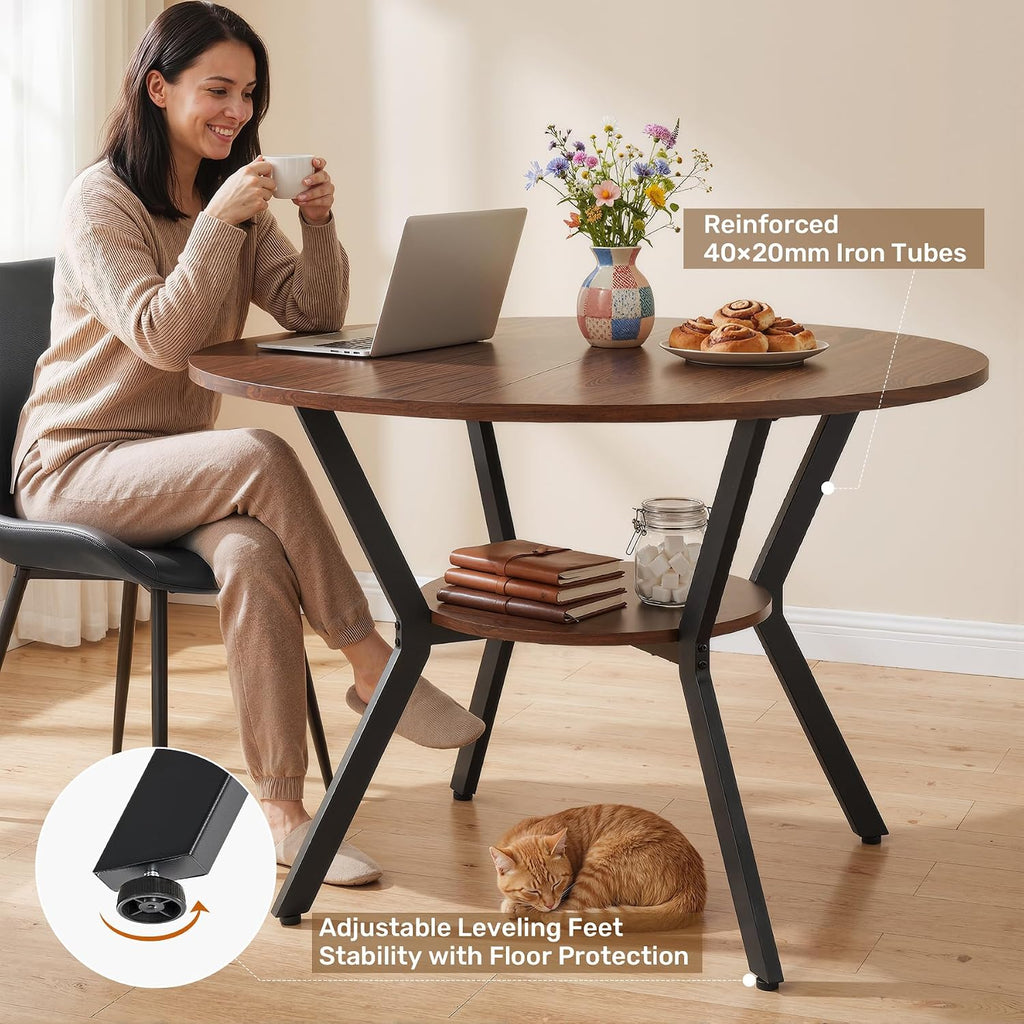 Miereirl 42.13" 5-Piece Round Dining Table Set for 4, Kitchen Table Set with 4 Upholstered Chairs and Storage Shelf, Dining Room Furniture Set for Apartment, Small Spaces