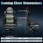 Gaming Chair with Footrest, Ergonomic Gamer Chair with Pocket Spring Cushion and Lumbar Pillow, Video Game Chair for Adults (Black + Green)