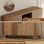 Lulive Kitchen Pantry Cabinet with Charging Station, Walnut | Rolling & Sliding Doors, Adjustable Shelves, Open Countertop, Wine Glass Rack, Modern Storage Cabinet for Dining Room