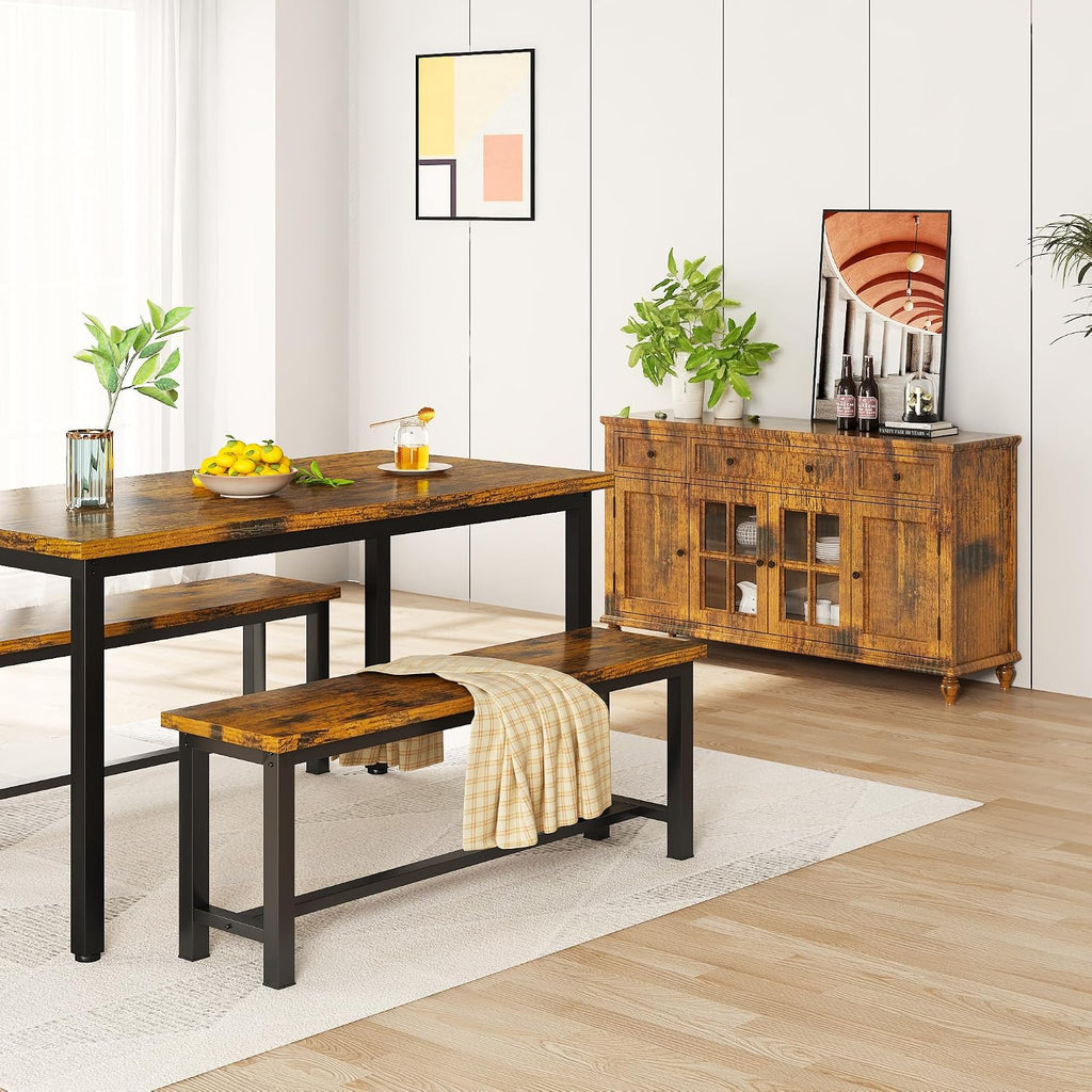 Recaceik Dining Benches - Pair of 2 Industrial Benches for Dining Room, Kitchen, Entryway, Bedroom - 39 Inch, Rustic Brown Metal Legs, Easy to Assemble