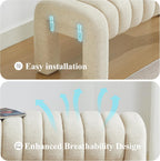 63’’ Bedroom Bench, Upholstered End of Bed Bench with Solid Wood Legs, Modern Cushioned Dining Bench with Full Covered Fabrics for Entryway, Bedroom, Living Room (Beige, Linen)