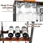 Versatile Liquor Stand for Home Bar, Wine Rack Freestanding Floor, Mini Bar Table for Liquor Whiskey Wine, 3-Tier Trapezoidal Liquor Bottle Display Shelf with Glass Holder and Fences(Patent Pending)