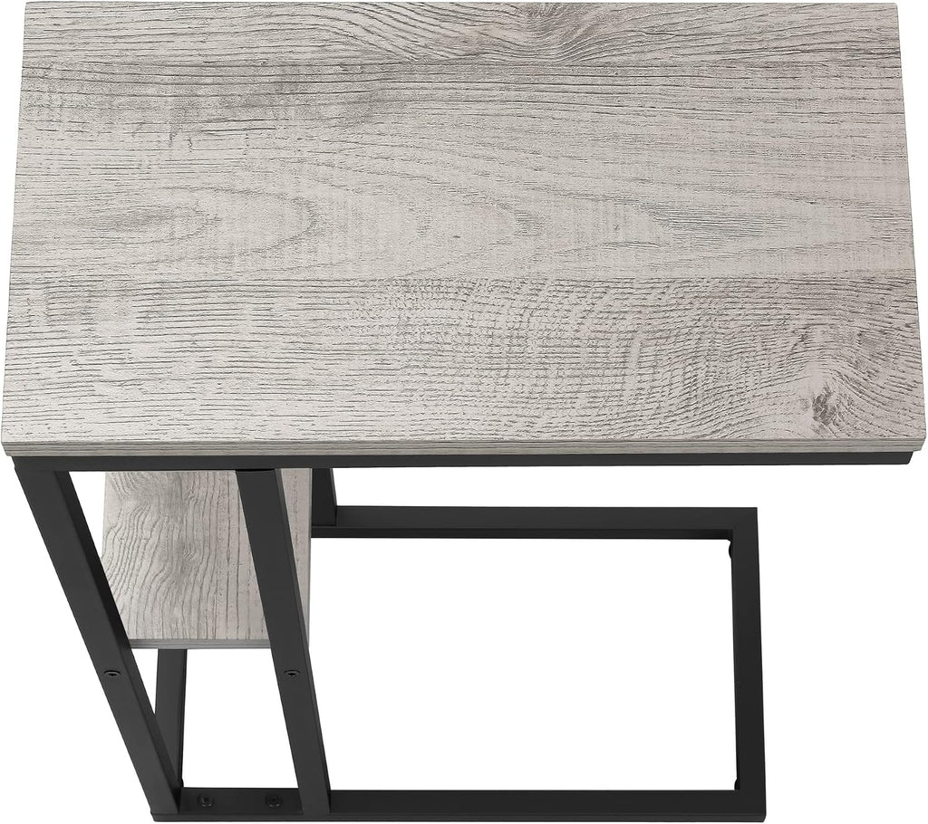JOSHEN 18" C-Shaped Slide Under Corner End Table, Retro End Table with Stable Load-Bearing Design, Decorative Accent Tables with Secondary Shelf for Living Room, Grey