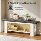 Tribesigns 47" Farmhouse Entryway Bench with Padded Cushion, Farmhouse Wooden Shoe Rack Storage Bench, 2-Tier White Accent Organizer Seat for Hallway, Living Room, Bedroom