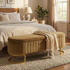 51 Inch Storage Ottoman Bench Velvet End of Bed Storage Bench King Size Upholstered Tufted Bench Large Space for Bedroom Living Room Entryway Coffee