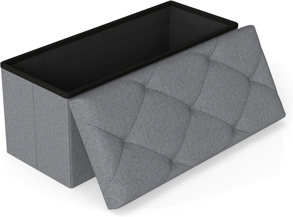 30 Inches Storage Ottoman, Folding Storage Ottoman Bench,Ottomans Foot Rest, End of Bed Bench 400LBS, Ottomans Bench Storage for Bedroom, Entryway, Living Room, Grey, 15" D x 30" W x 15" H