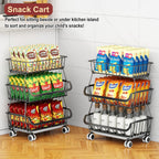 3-Tier Rolling Pantry Cart with Wheels, Stackable Wire Storage Floor Organizer for Kitchen Pantry Snack Shelves, Fruit Basket Stand, Vegetable Storage Rack for Food Snacks Onion Potato