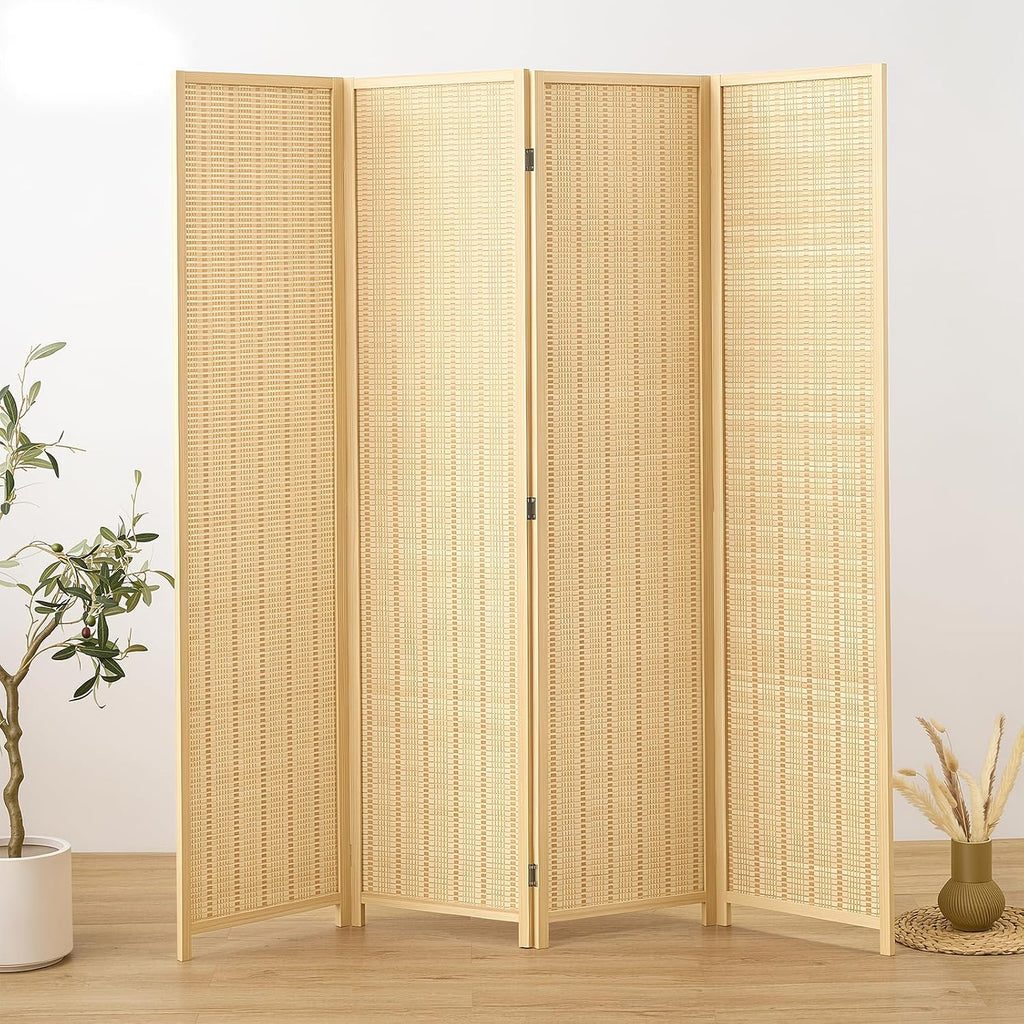 4 Panel Room Divider and Extra Wide Folding Privacy Screen, 63" W x 67" H, Bamboo Room Divider for Room Separation