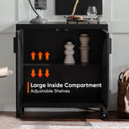 Black 28.94“W Buffet Cabinet with Storage, Accent Sideboard with Rattan Doors, Coffee Bar Table Credenza, Console Table with Adjustable Shelves for Dining Room, Kitchen and Hallway