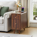 Narrow Side Table, Wood Night Stand with Charging Station, Farmhouse Sofa End Table with Drawer & Storage Cabinet, Slim Nightstand for Small Spaces Living Room Bedroom Office