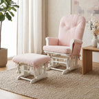 ANMINY 5pcs Glider Rocker Replacement Cushions Set with Ottoman Cover, 3.5Inch Thickened Fleece Glider Rocking Chair Cushions with 29.5Inch Tufted Backrest & Side Pockets for Indoor Nursery, Pink