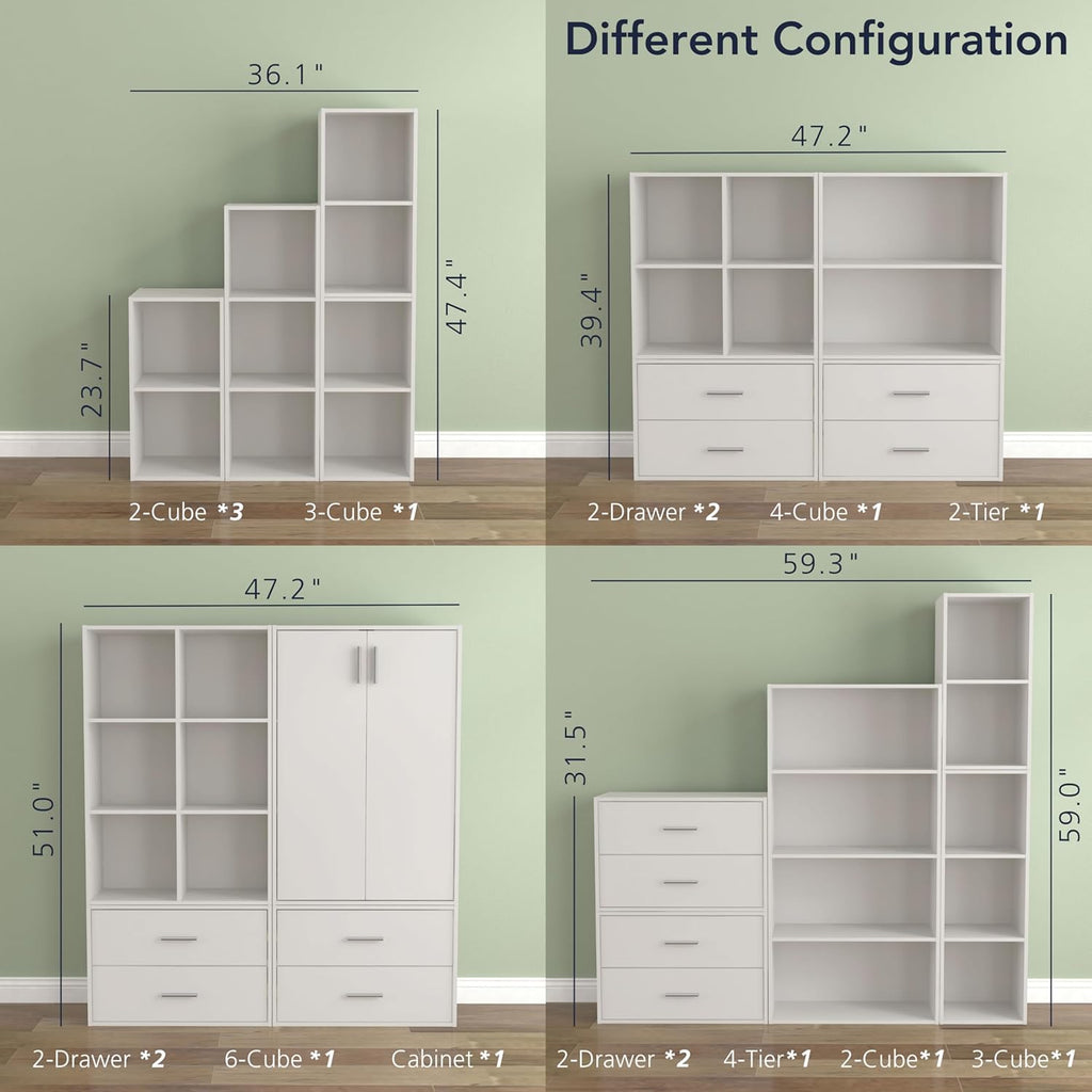 Homes: Inside + Out Apexa 3-Cube Storage Organizer Shelves, Stackable Wood Bookcase Fits Cubby Bins for Organization, Dorm Teen Room Decor & Home Office, White