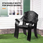 VINGLI Patio Chairs Set of 2 - Stackable Outdoor Cast Aluminum Dining Chairs with Vintage Black Finish and Floral Pattern, Metal Armchairs for Poolside, Backyard, Balcony (with Cushion)