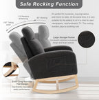 Nursery Rocking Chair with Solid Wood Legs, Glider Chair for Nursery with Side Pocket, Rocker Armchair for Living Room Bedroom (Dark Green, Teddy Fabric)