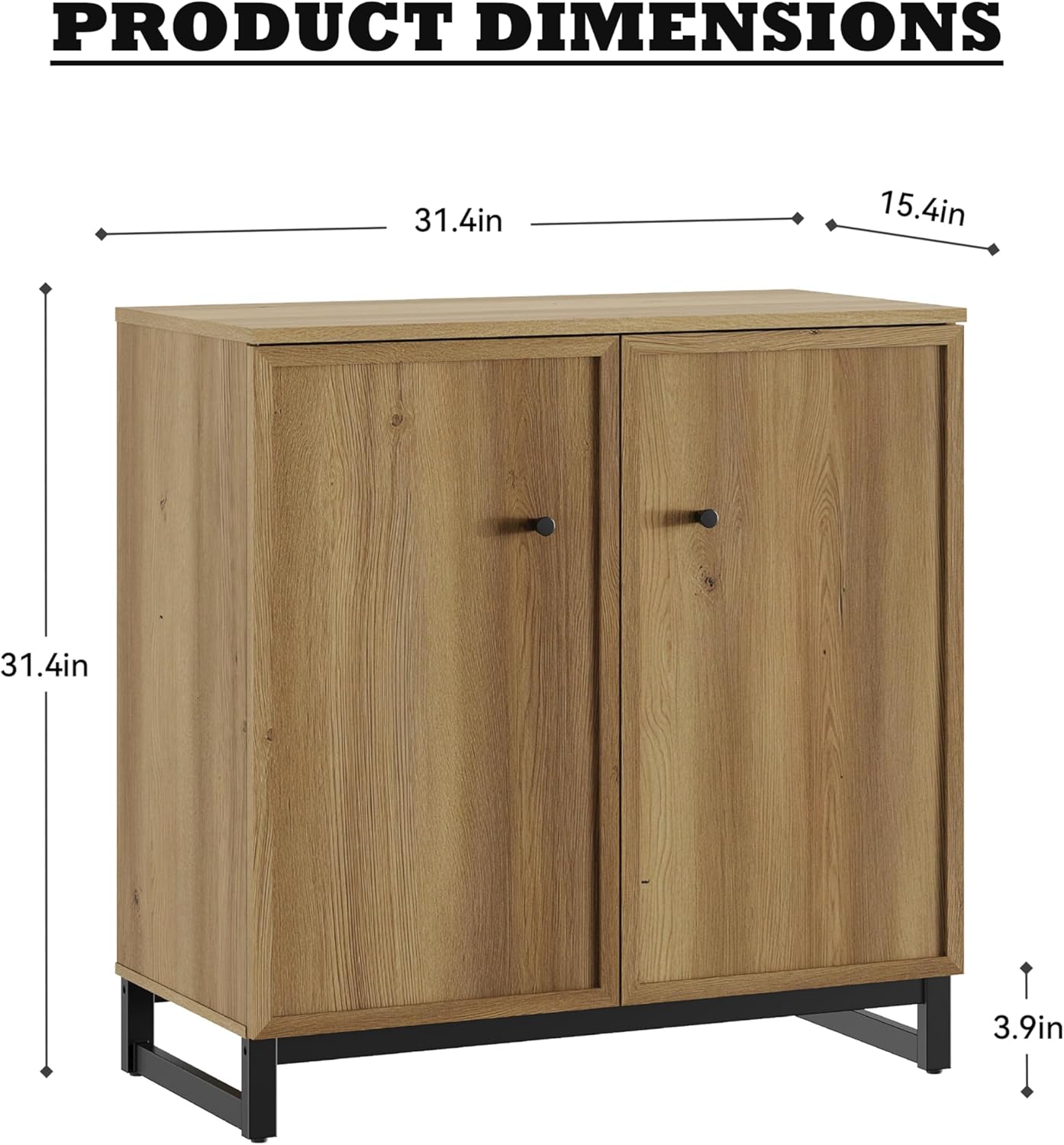 Rustic Storage Cabinet, Modern Farmhouse Set of 2 Buffet Accent Cabinet with 4-Door Design with Metal Frame Base for Dinnig Room Living Room Entryway,Brown Oak