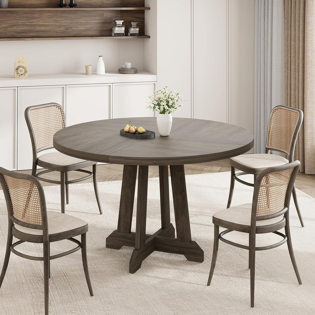 Garvee 47 Inch Round Dining Table for 4-6, Wood Kitchen Table with Cross Base and Adjustable Foot Pads, Dining Room Table with Circle Tabletop for Dining Room, Kitchen, Living Room, Brown