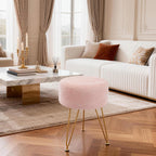 DUMOS Velvet Vanity Stool, 350LBS Heavy-Duty Makeup Stool with 4CM Thick Cushion, Round Ottoman Footrest Chair for Bedroom, Bathroom, Dressing Table, Easy-Clean Soft Fabric, Pink