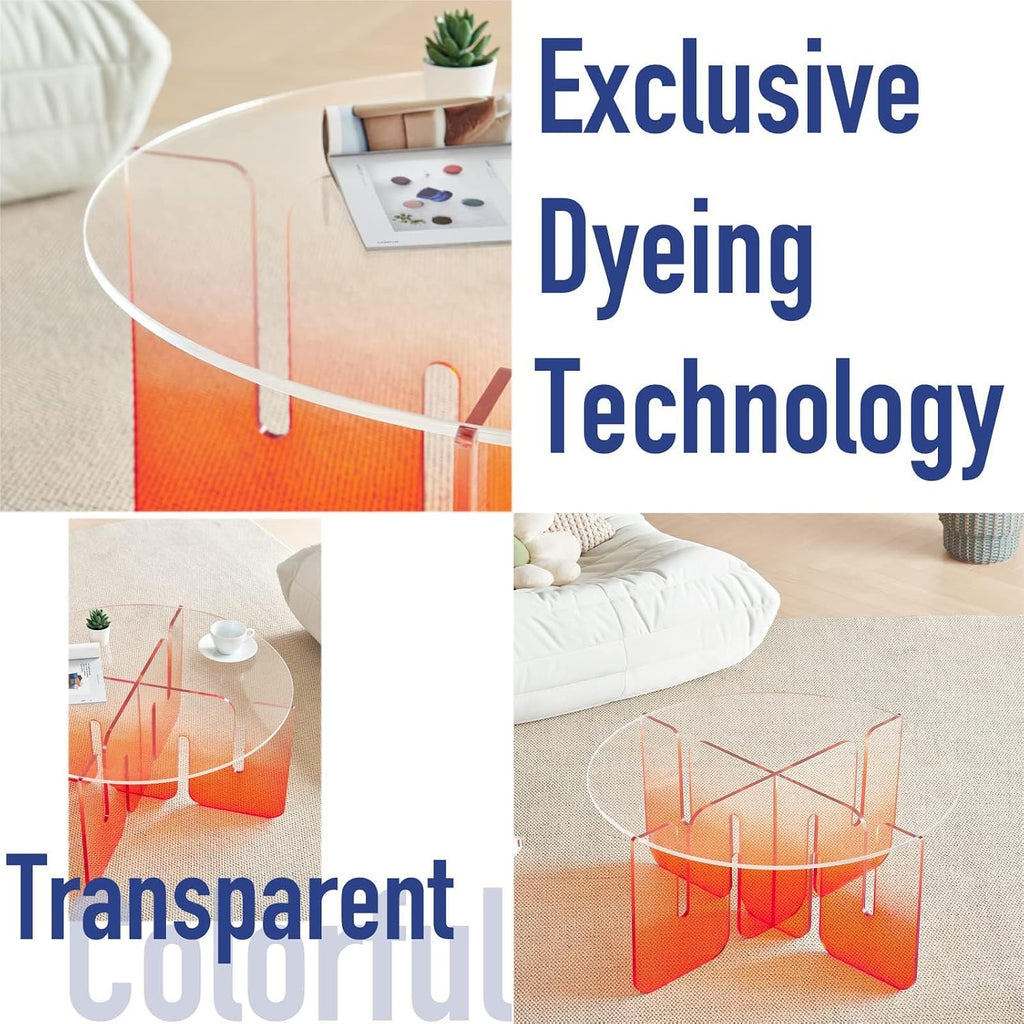 Acrylic Side Table, Clear Round Top Nightstand Easy Assembly, Transparent Bedside Table for Living Room, Bedroom, Small Spaces (Orange, 78.74x78.74x40.64cm)