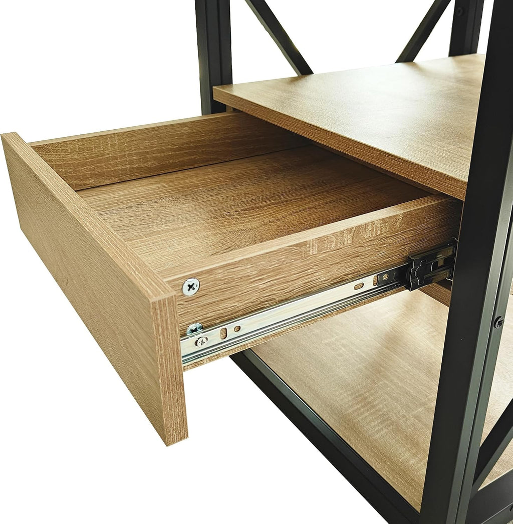 Bellemave 1 piece Small End Table with Drawer, Nightstand for Bedroom & Living Room, Wood MDF &Tempered Glass, Metal Frame, Industrial Style Side Table,Easy Assemble, Natural