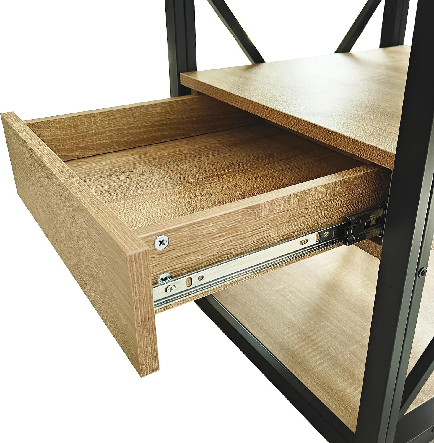 Bellemave 1 piece Small End Table with Drawer, Nightstand for Bedroom & Living Room, Wood MDF &Tempered Glass, Metal Frame, Industrial Style Side Table,Easy Assemble, Natural