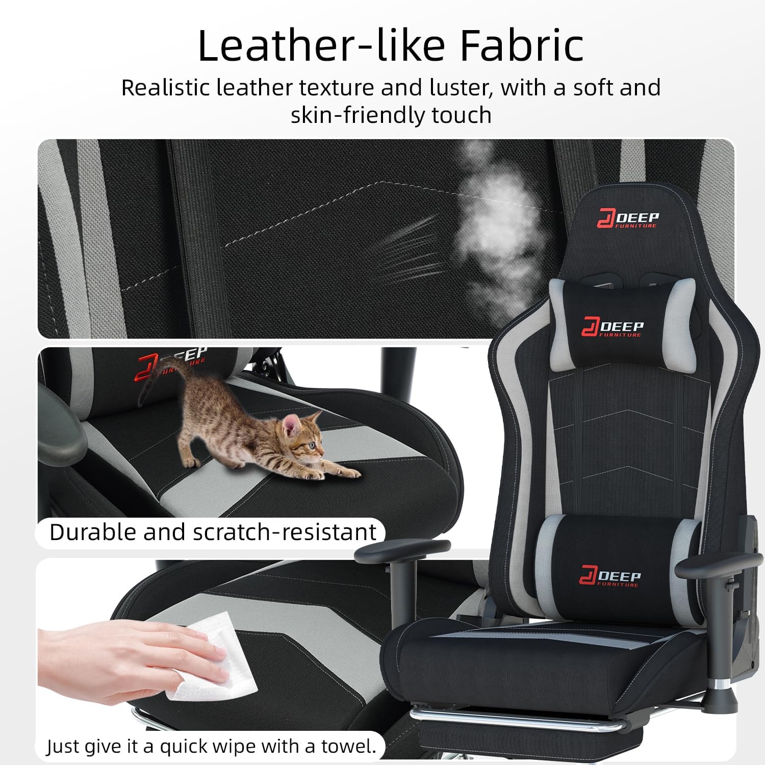 Fabric Gaming Chair, Skin-Friendly and Breathable, Manufactured by A Reputable Manufacturer, Safe and Stable, Specially Designed for Gaming.with Footrest Mg(1005-Gray)