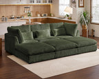 115" Oversized Corduroy Couch Modular Sectional Sofa, Washable Cloud Couch Sectional with 3 Ottoman, 6 Seater Sectional Couches for Living Room, Fully Cover Removable, Sleeper Sofa, Corduroy, Green