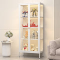 66"Glass Display Cabinet with 3 Color LED Lights,Metal Curio Cabinet with Glass Doors,4-Tier Display Case for Collectibles,Trophy,Plant,White Storage Cabinets For Living Room - Assemble Required