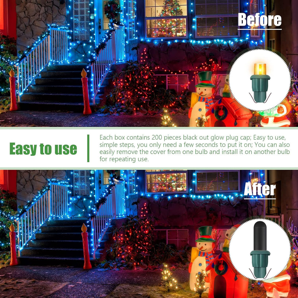Zonon 200 Pieces No Glow Caps Christmas Glass LED Glow Plug Cap Light Black Out Cover for Christmas Lights(5 x 13 mm)