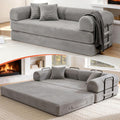 79'' Convertible Sofa Bed, Boneless Couch-in-a-Box, Corduroy Floor Futon Loveseat Sleeper, 26'' Deep Seat, Removable Machine-Wash Covers, No Assembly, 2 Pillows, Light Grey