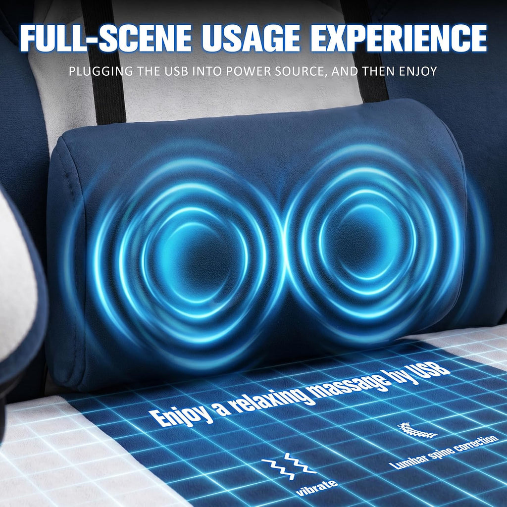 Gaming Chair with Footrest, Gaming Chair for Adults with Massage Lumbar Support, High Back Ergonomic Computer Chair, Breathable Fabric, Pocket Spring Cushion, 150°Reclining & Linkage Armrests, Blue