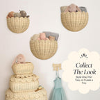 BEBE BASK The Original Scalloped Wicker Wall Basket – Set of 2 – Handwoven Scalloped Wall Baskets (16 x 10 x 7 in), Woven Rattan Wall Hanging Baskets - Natural Scalloped Basket