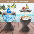 Patio Cool Bar Table, Height-Adjustable Outdoor Bar Tables 8 Gallon Beer and Wine Cooler, 3-in-1 Rattan Style Ice Cooler with Drainage Plug for Pool Party (Grey)