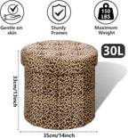 AmasSmile Storage Ottoman Folding Foot Rest Stool, 14x14x13 inch Small Velvet Footstool Bench, Short Ottoman Bench, Storage Foot Rest Store, Blanket Chest, Leopard Print