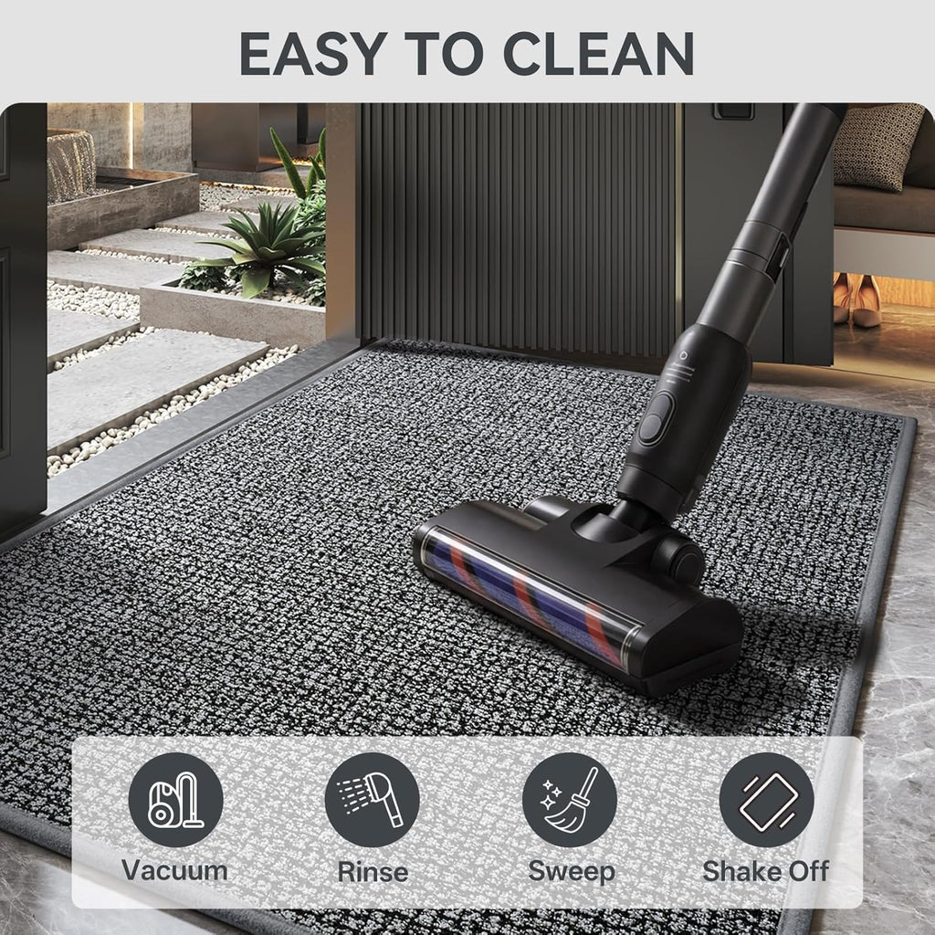 Front Door Mat Indoor Entrance 17"x30", Low-Profile Non Slip Inside Doormat for Entryway, Dirt Resistant Absorbent Front Porch Back Door Welcome Entry Door Mats, Washable Easy Clean, Gray