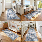Vintage Nautical Lighthouse Entryway Runner Rug 2' x 5', Coastal Beach Sailing Ship Blue Striped Border Kitchen Floor Carpets, Non-Slip Low-Profile Door Mat for Farmhouse Hallway Dining Room