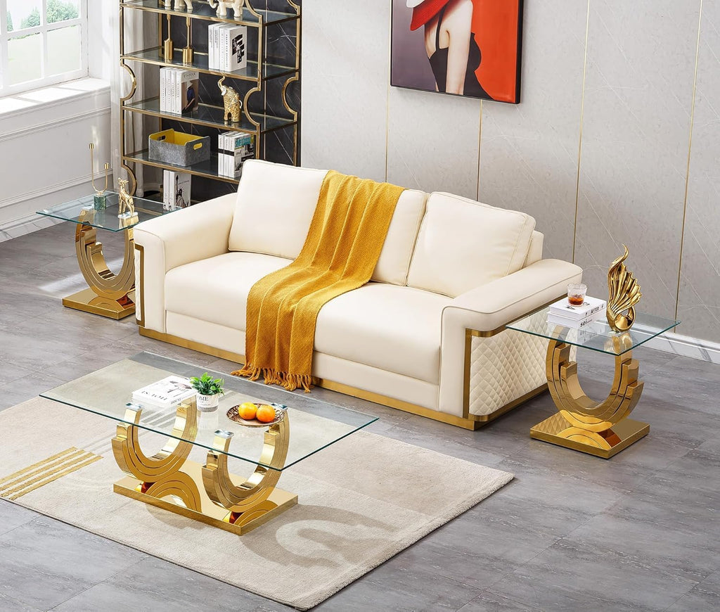 Tempered Glass End Table, Square End Table with Gold Circle Base, Mid Century Modern Couch Sofa Side Tables Bedside Tables for Living Room Bedroom, Glass Nightstand Clear Night Stand