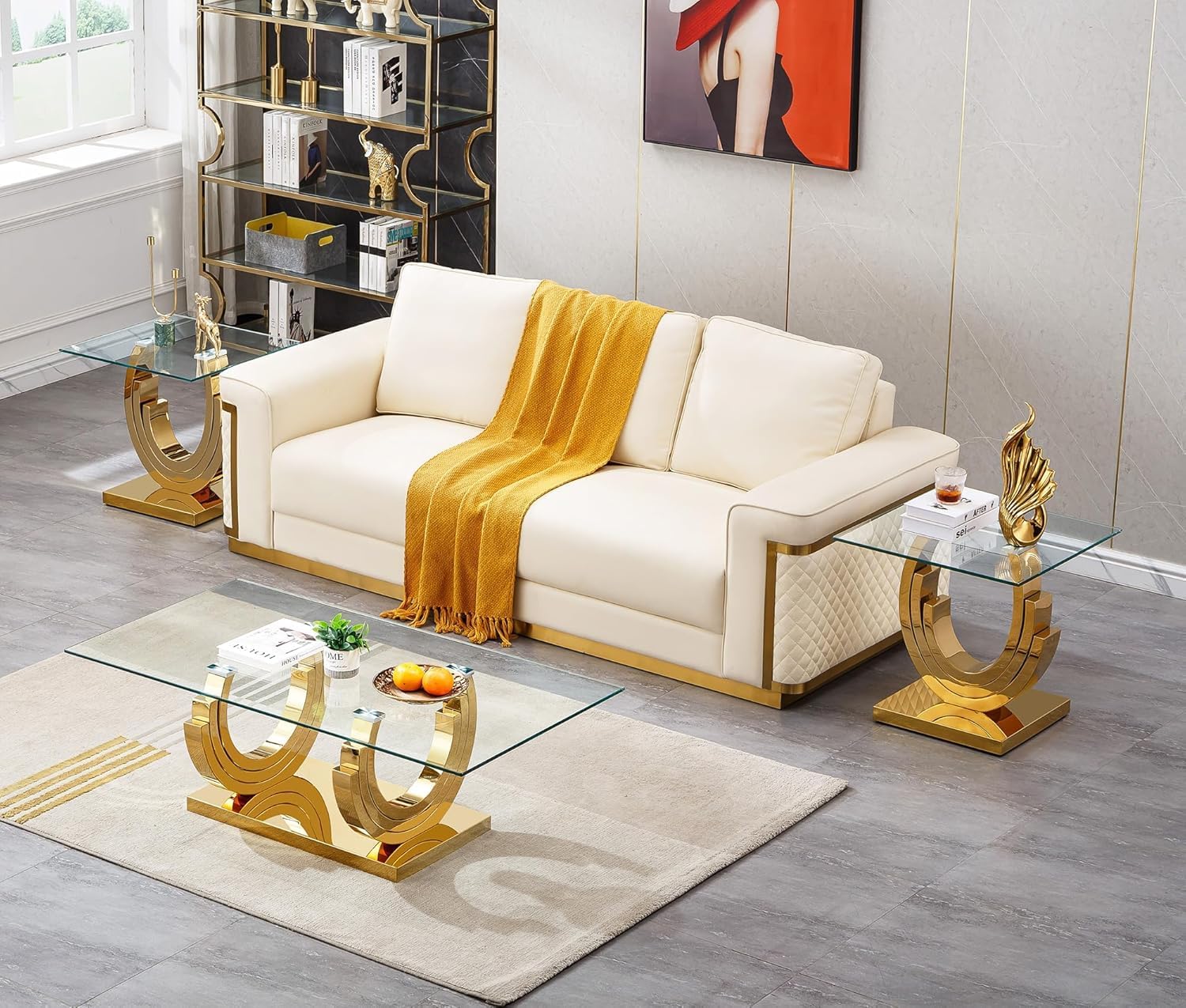 Tempered Glass End Table, Square End Table with Gold Circle Base, Mid Century Modern Couch Sofa Side Tables Bedside Tables for Living Room Bedroom, Glass Nightstand Clear Night Stand