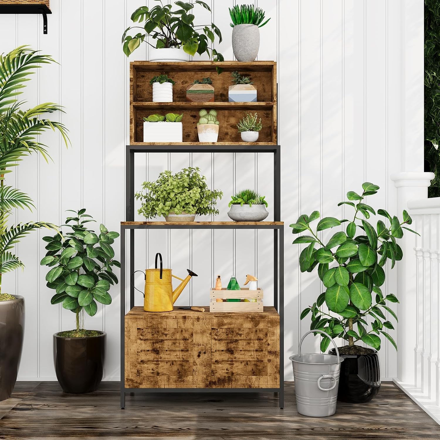 Garvee Bakers Rack with Storage Cabinet, 68" Industrial 6-Tier Kitchen Storage Shelf with Cabinet,Microwave Stand,Shelves,Freestanding Coffee Bar for Pots, Spices & Kitchen Essentials
