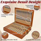Silverware Storage Box Solid Wood with Lid, Silverware Organizer with Handle and Felt Lined, Silverware Storage Chest for Flatware and Utensils Home Decor Gift, Chest for Flatware Setting Up 15